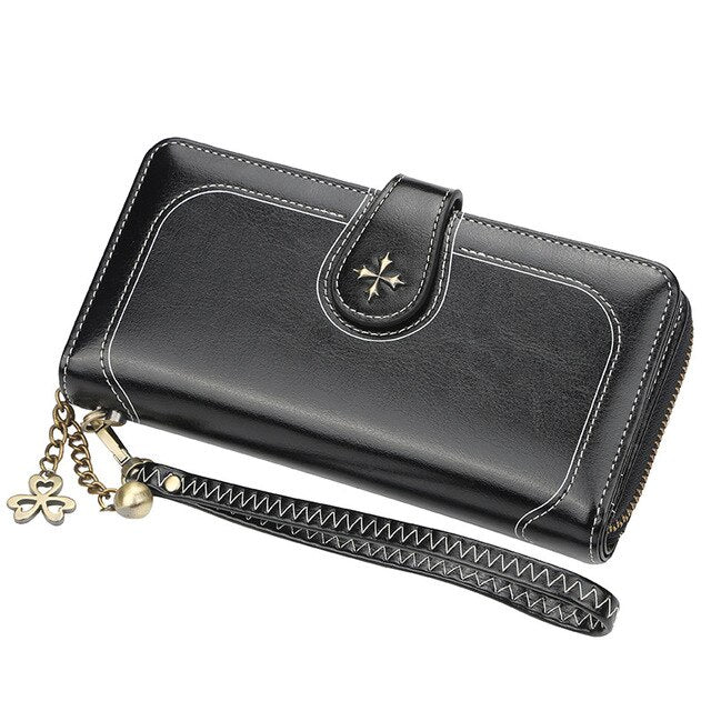 Voluminous Leather Women Wallet with Wrist Strap