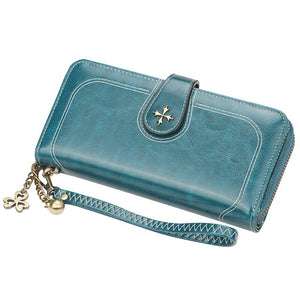 Voluminous Leather Women Wallet with Wrist Strap