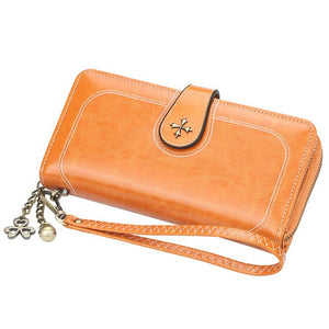 Voluminous Leather Women Wallet with Wrist Strap