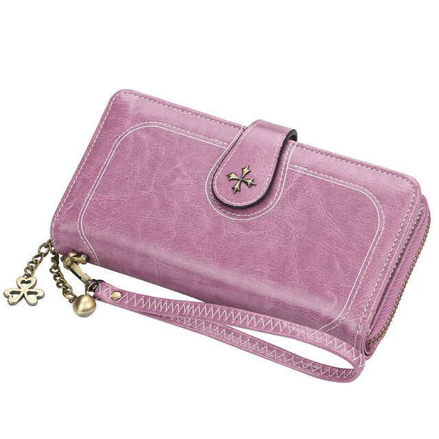 Voluminous Leather Women Wallet with Wrist Strap