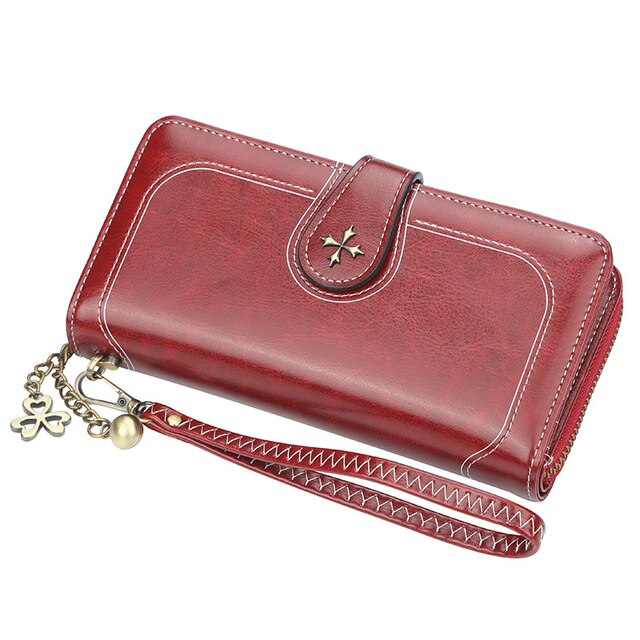 Voluminous Leather Women Wallet with Wrist Strap