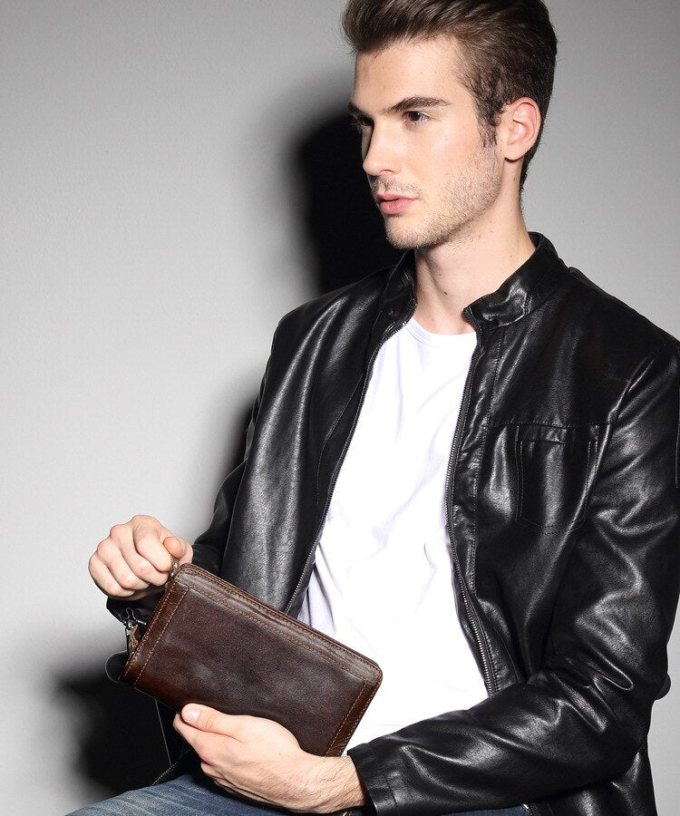 Genuine Leather Men Wallet with Strap